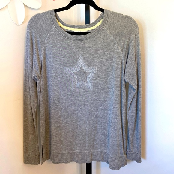 Peyton Primrose Metallic Star Graphic Print Sweatshirt Gray Sz M - Picture 1 of 7
